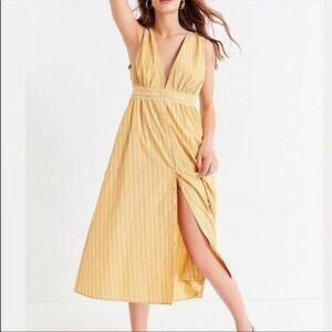 UO Striped Button-down Plunging Midi Dress